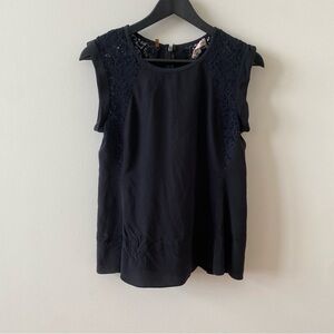 Rebecca Taylor 100% Silk Black Sleeveless Lace Blouse Size 4